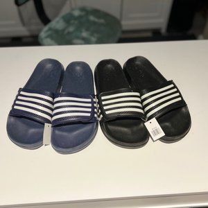 Mens Slides Summer beach Flip Flop Sandals 2 PAIR - Black and Blue 10